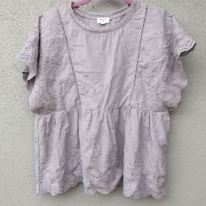 World Market Gray Cotton Floral Embroidered Eyelet Top Women's Small/Medium
